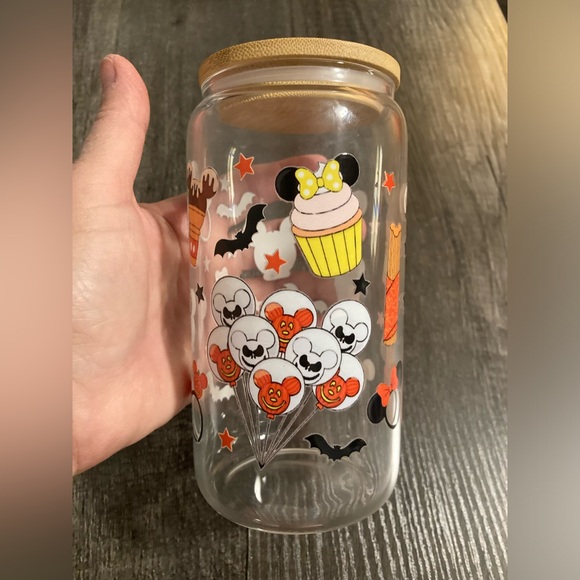 Hand Crafted Halloween Mickey Mouse shaped Treats Glass Tumbler - Picture 6 of 7